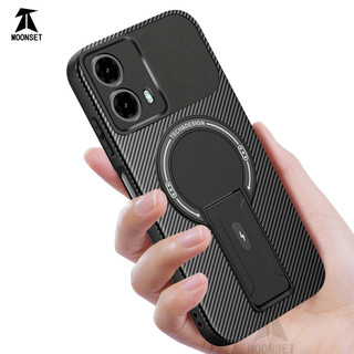 Dành Cho Motorola Moto G35 5G Ốp điện thoại Sợi Carbon Kết Cấu Từ Tính Cứng Có Chân Đế Mềm TPU Cạnh Chống Sốc Mỏng Bao