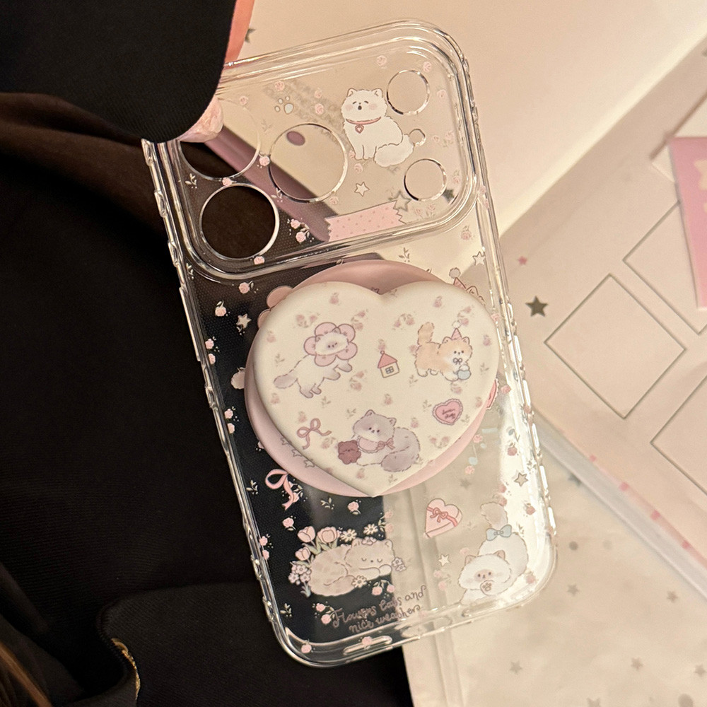Giá đỡ từ tính Cat Garden Side Love Heart Vỏ điện thoại mềm cho iPhone 17 Pro Max 16 15 14 13 Vỏ bảo vệ chống sốc