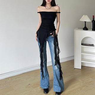 Nova áo ống lưới tua rua (áo cúp sẵn mút) Y2K tôn dáng sexy