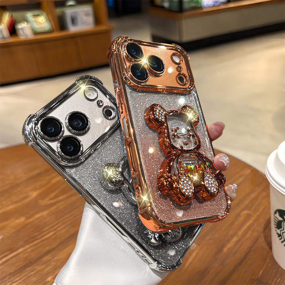 Ốp điện thoại hình gấu cát mạ điện cho iPhone 17 Pro Max/16/13/14/15 Pro Max, bảo vệ camera toàn diện, chống sốc, vỏ cứng