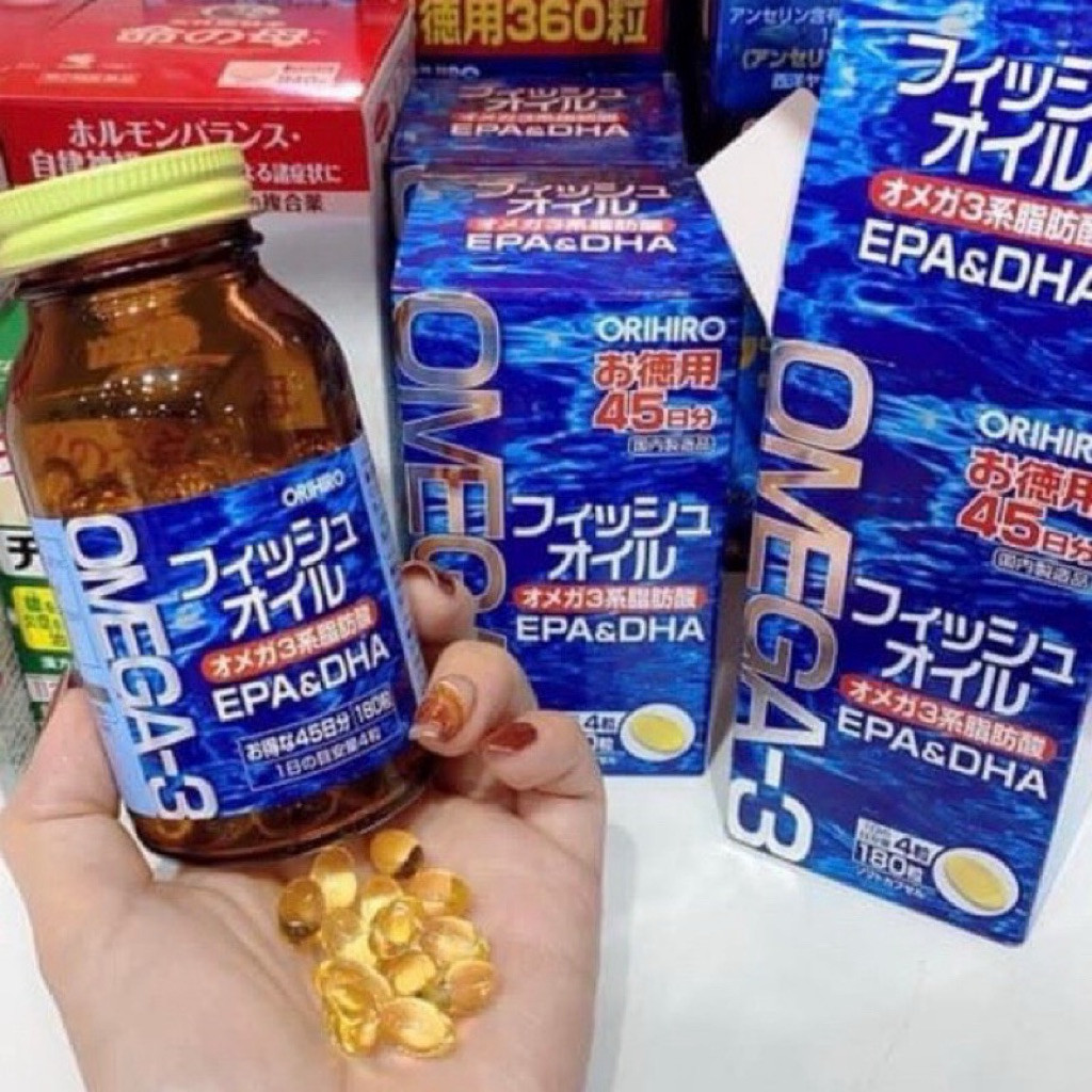 Dầu Cá Orihiro fish oil, Omega 3 EPA & DHA Orihiro Nhật Bản Hộp 180 Viên Thông Minh, Mắt Sáng
