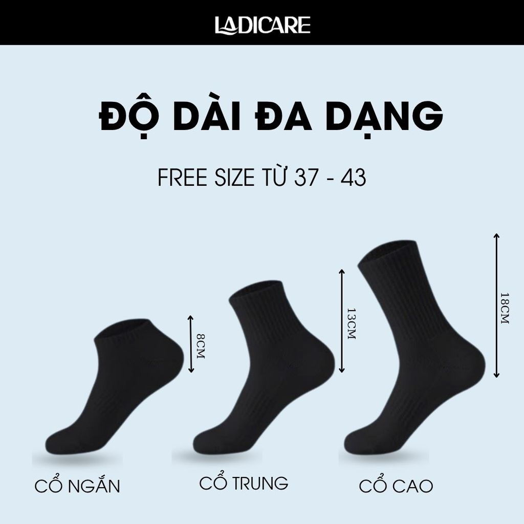 [Combo 10 Đôi] Tất vớ cổ thấp nam LADICARE trơn, chất liệu cotton cao cấp hút ẩm thoáng khí khử mùi