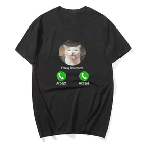 Áo Thun Xuân Hè Hình Mèo Meme Đen, Tay Ngắn, Ngọ Nghĩnh