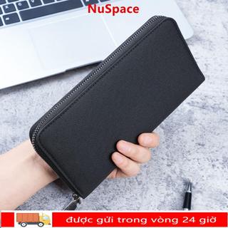 Túi xách doanh nhân NUSPACE, Ví dài nam nhiều khe có dây kéo, Túi đựng tiền xu dung tích lớn bằng vải Canvas