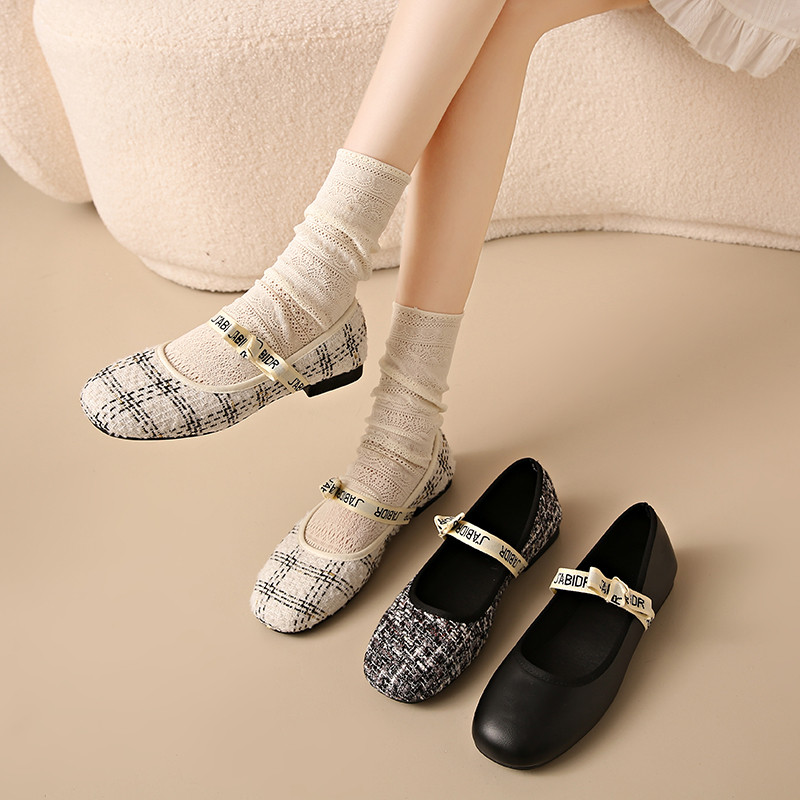 Retro Mary Jane Flat Ren Loafers Giày Da Nữ Mũi Tròn Đế Bằng