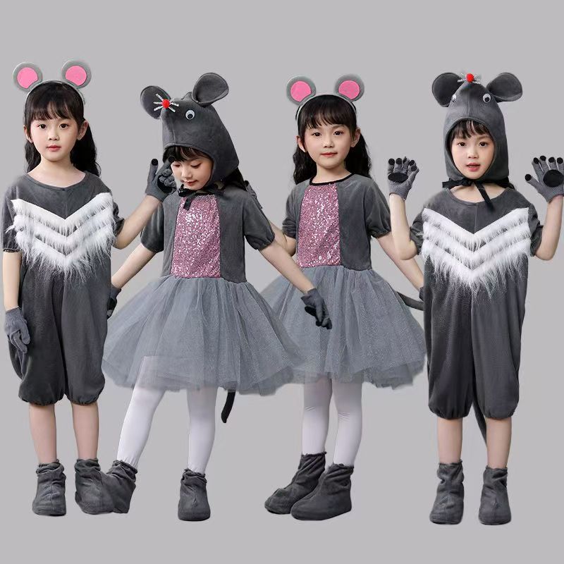 💕 HÀNG CÓ SẴN – Đầm Trang Phục Trẻ Em 3‑12 tuổi – Chuột Xám + Hoạt Hình Động Vật, Thích hợp Halloween, Giáng Sinh & Ngày Trẻ Em 🎃🎉