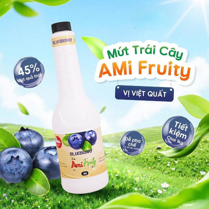 Mứt Ami Fruity chai 1kg hương vị trái cây tự nhiên, nguyên liệu pha chế hoàn hảo