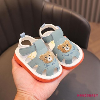 MG-Little Girl Boy Summer Sandals Giày thêu gấu đế mềm chống trượt cho bữa tiệc đi học ngoài trời