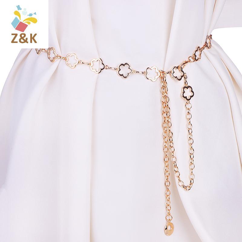 ZK Đầm Áo Sơ Mi Kim Loại Rỗng, Dây Xích Thắt Lưng Cho Nữ