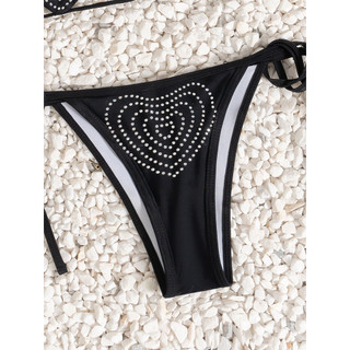 Đồ bơi nữ đen cứng nửa cốc thiết kế bikini dây mảnh