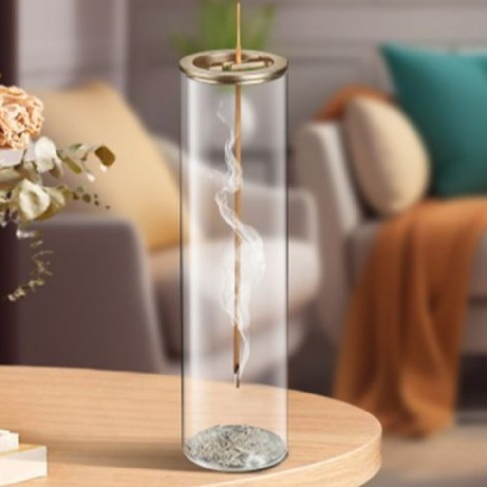 Giá đỡ nhang HARRIETT, Đầu đốt hương thủy tinh hình trụ phong cách Zen, Thiền thu tro trong suốt tối giản hiện đại