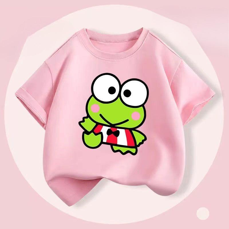 Hình ếch Keroppi dễ thương, Wzxinsheng2025 Áo thun, size trẻ em, ngắn tay, cổ tròn, mùa hè
