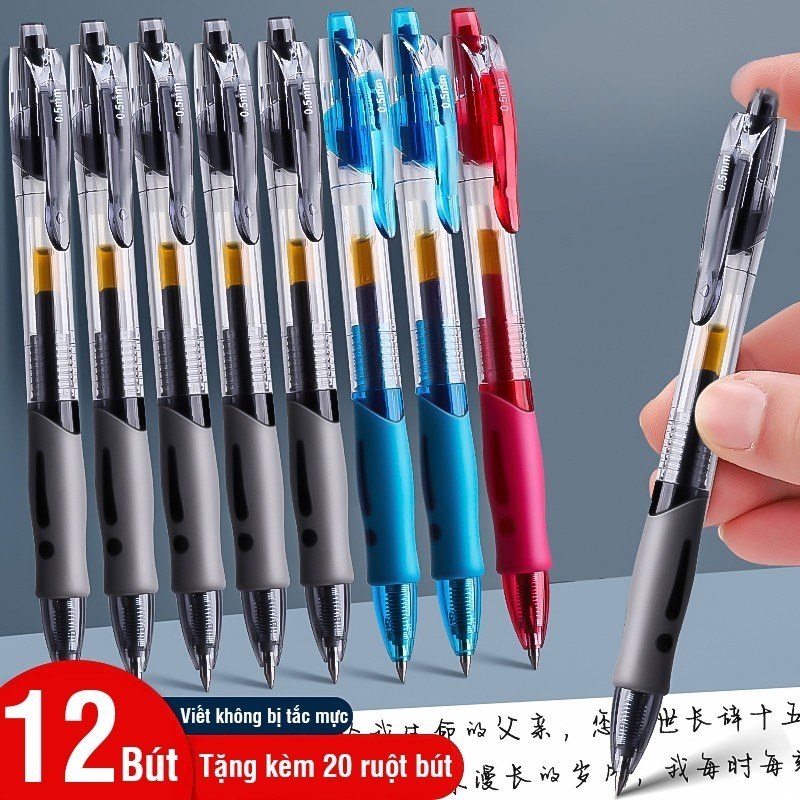 Bút bi bấm kiểu dáng thanh lịch, ngòi viết mượt kết hợp đệm tay cao su, mực nước chất lượng cao