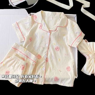 Bộ đồ ngủ cotton mây cho bé – Áo ngắn tay cài nút + quần short, họa tiết Kuromi dễ thương