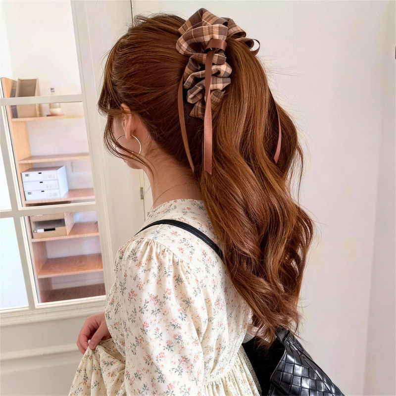 Vintage Kẻ Sọc Vải Tóc Cao Đuôi Ngựa Chuối Kẹp Thanh Lịch Dọc Kẹp Tóc Phụ Kiện Tóc Cho Nữ