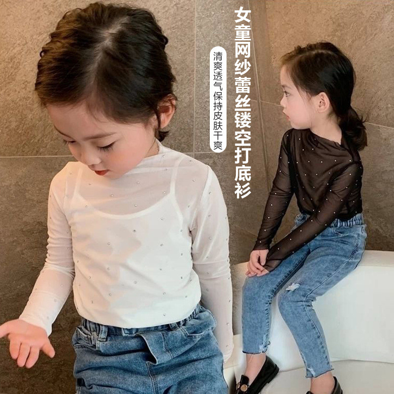 Áo thun gạc bé gái dài tay sequin rỗng 80-160 Size MR2F