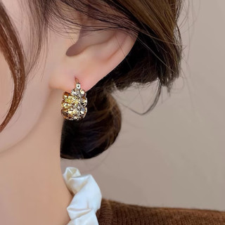 Bông Tai Hổ Phách Kim Cương Zircon, Phong Cách Pháp Sang Trọng, Thiết Kế Đơn Giản Linh Hoạt