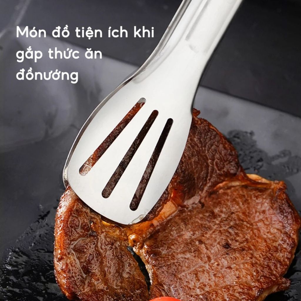 (COMBO 3) KẸP THỊT NƯỚNG ĐA NĂNG INOX - Kẹp Gắp Đầu Khía Nhỏ Dùng Cho BBQ Và Rau Củ