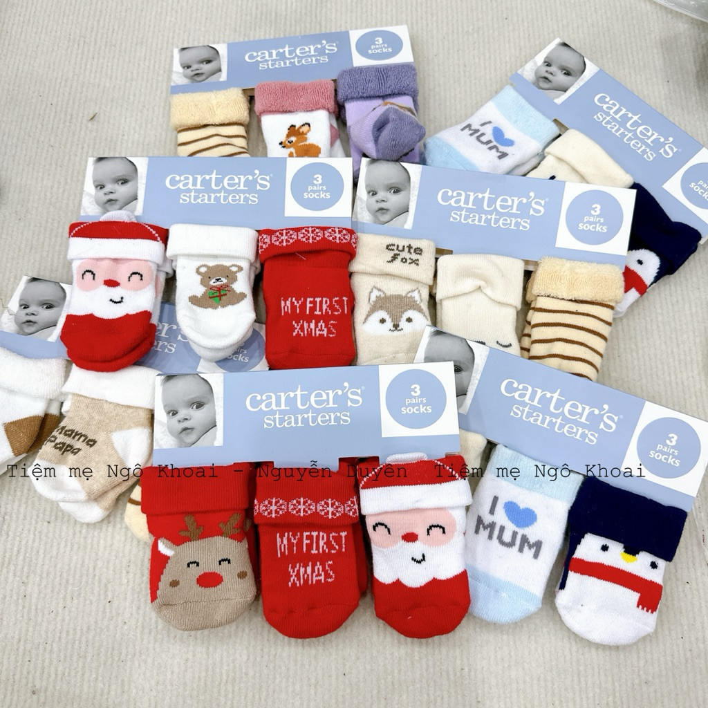 [MD162] Size 0-3M link 2 Set 3 đôi tất chất liệu sợi bông dệt hoạ tiết xinh yêu cho bé