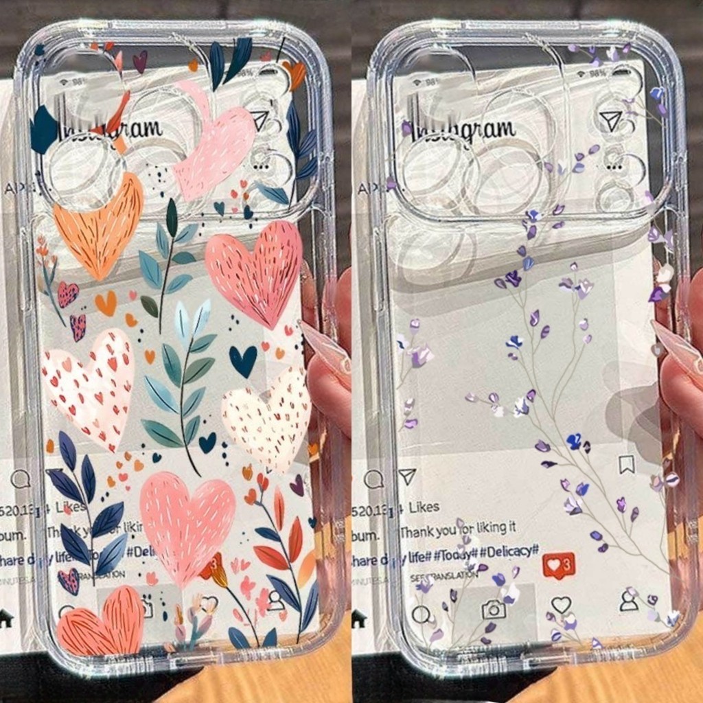 Trái Tim Tình Yêu Lá Hoa Mai Cây Dành Cho IPhone 17 Pro Max 16e 17 Air 11 15 12 14 13 16 Pro Max 15 Plus Ốp Điện Thoại TPU Trong Suốt Họa Tiết Mềm Dễ Thương