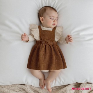 MG-Baby Girl Romper Tay Dài Cổ Tròn Treo Chắp Vá Body Trang Phục Mùa Thu