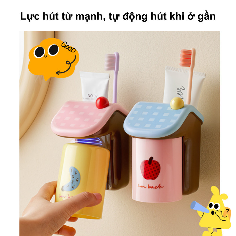 Combo Cốc Để Bàn Chải Treo Tường Phòng Tắm Không Khoan.Kiểu Dáng Ngược Độc Đáo,Không Đọng Nước