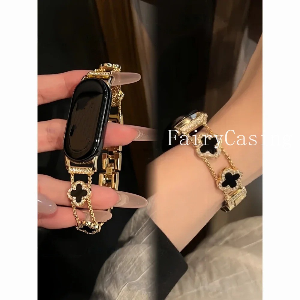 Dây đeo kim loại cỏ ba lá sang trọng tuyệt vời cho Xiaomi Band 10 9 8 NFC Vòng đeo tay cho Redmi Watch 4 5 6 Starps
