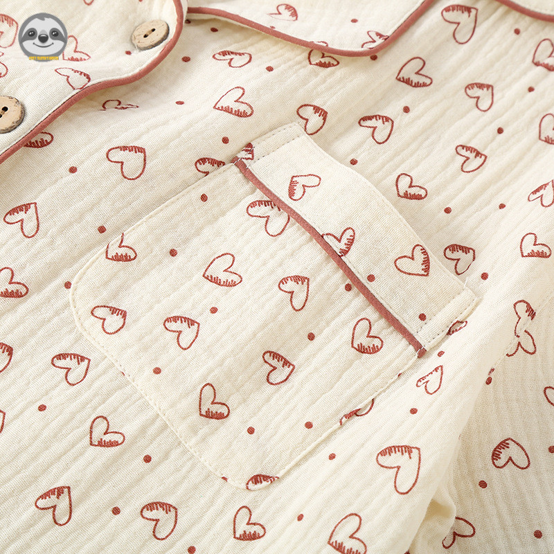 Bộ đồ ba mảnh từ sợi cotton nguyên chất hai lớp, phù hợp mùa xuân và thu, thoải mái mặc trong nhà