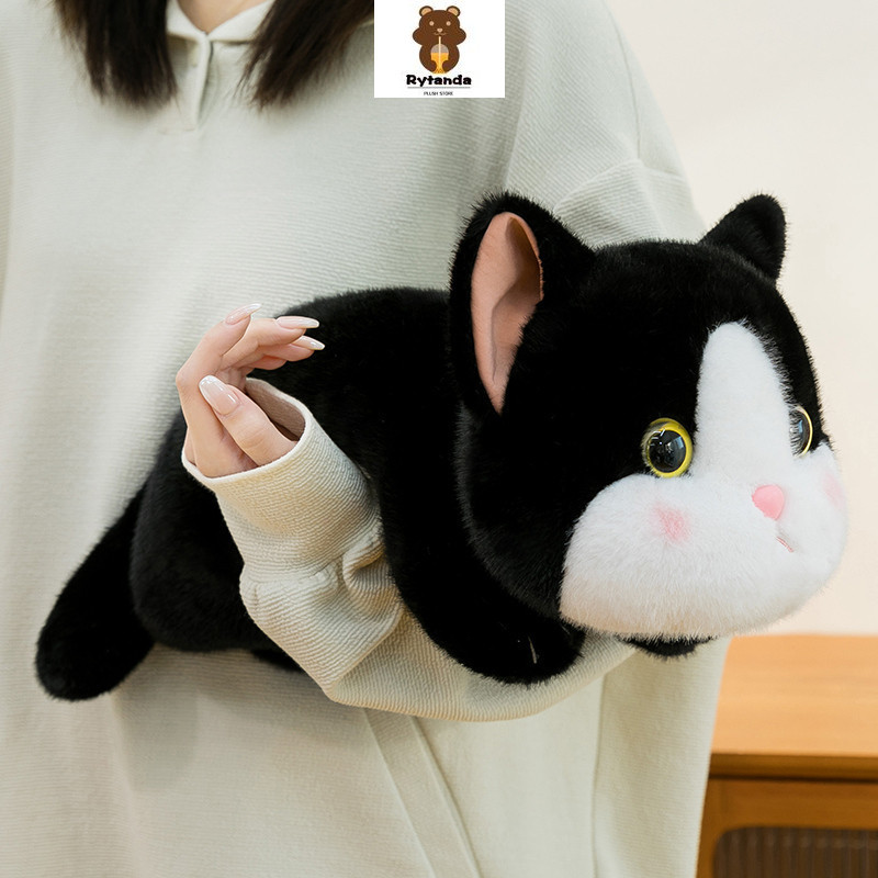Rytanda Mô Phỏng Mèo Đen Sang Trọng Đồ Chơi Ba Hoa Mèo Ngôi Sao Luo Flat Cat Plushie Búp Bê Động Vật Mềm Mại Làm Dịu Gối Ngủ Trẻ Em Giáng Sinh Năm Mới Sinh Nhật Quà Tặng Trẻ Em