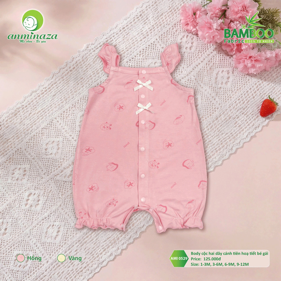 Body Hai Dây Bé Gái Anminaza Cánh Tiên Vải Sợi Tre Petit Hoạ Tiết Mềm Mịn Co Dãn - Hàng Chính Hãng AMI0529