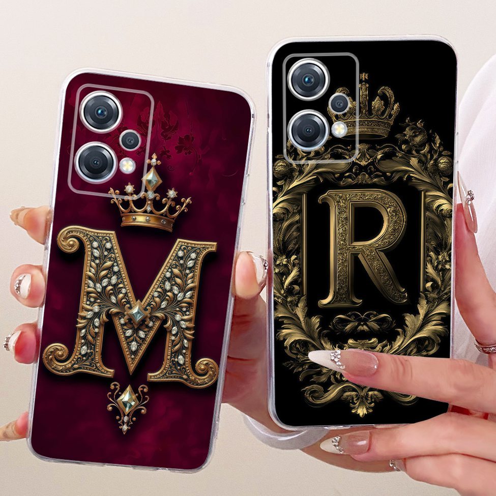 Ốp lưng Oppo PGGM10 Oppo K10x 5G Trong suốt sang trọng Vương miện A-Z Chữ cái 2D Họa tiết phẳng Vỏ điện thoại mềm OppoK10x 5G