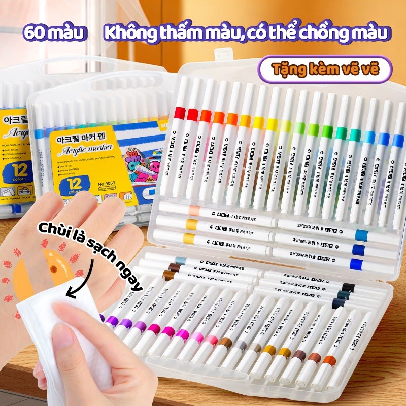 Màu Acrylic Marker 12 Màu Cao Cấp - Bút Lông Màu Học Sinh - Bộ Vẽ Tranh Chuyên Nghiệp Và Sáng Tạo
