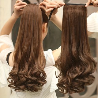 Dây đuôi ngựa và bím tóc lê cuộn hoa 48/38cm, chất liệu lông tơ tổng hợp phong cách Hàn Quốc