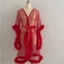 Treeling Nhìn Xuyên Qua Áo choàng Tắm Váy Ngủ Cho Nữ Sheer Lưới Lông Thú Giả Viền Dài Tay Đồ Lót Kimono Áo Liền Quần Với Satins