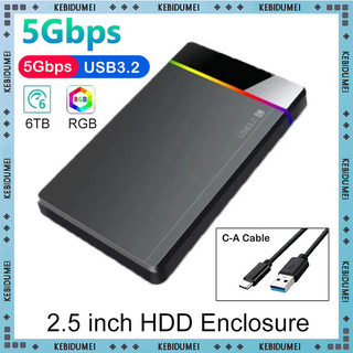 Hộp đựng ổ cứng di động RGB 2.5 inch không cần dụng cụ USB3.2 Gen1 5Gbps Hộp ổ cứng di động TypeC Vỏ ổ cứng cho điện thoại máy tính xách tay