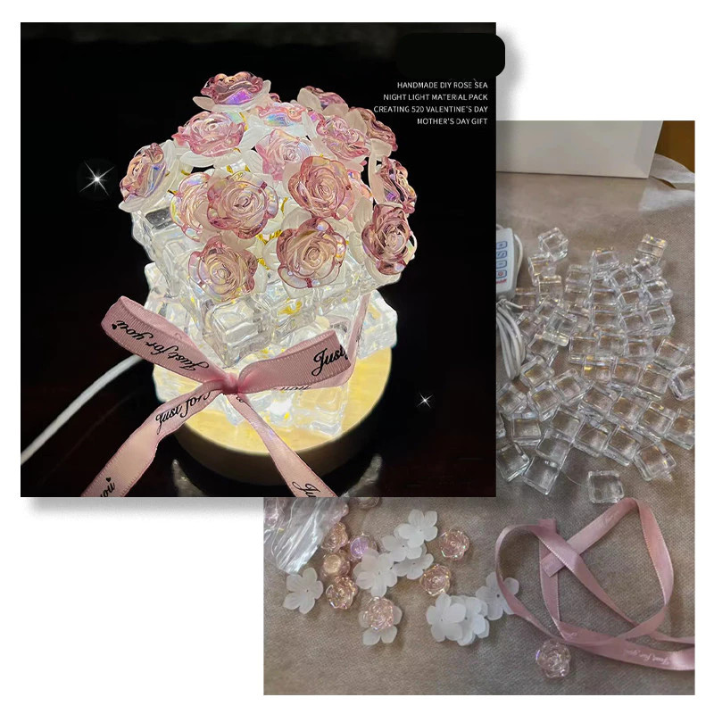 Đèn Hoa Hồng Handmade - Quà Valentine Lãng Mạn Cho Người Yêu, Đèn Ngủ Trang Trí Phòng Ấm Áp