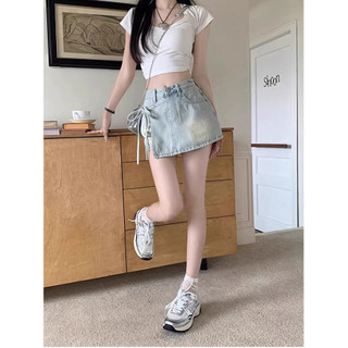 Quần short denim giả hai mảnh dành cho nữ, kiểu dáng chữ A cạp cao, thiết kế bất quy tắc, thời trang