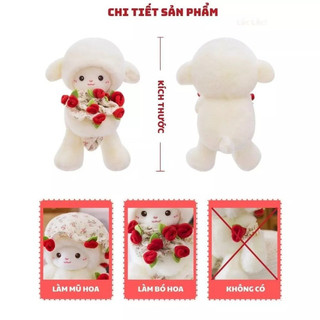 【BabyJoy】Gấu bông cừu trắng ôm hoa hồng,Thiết kế hai trong một,Mềm mại như nhung, quà tặng sinh nhật và Valentine