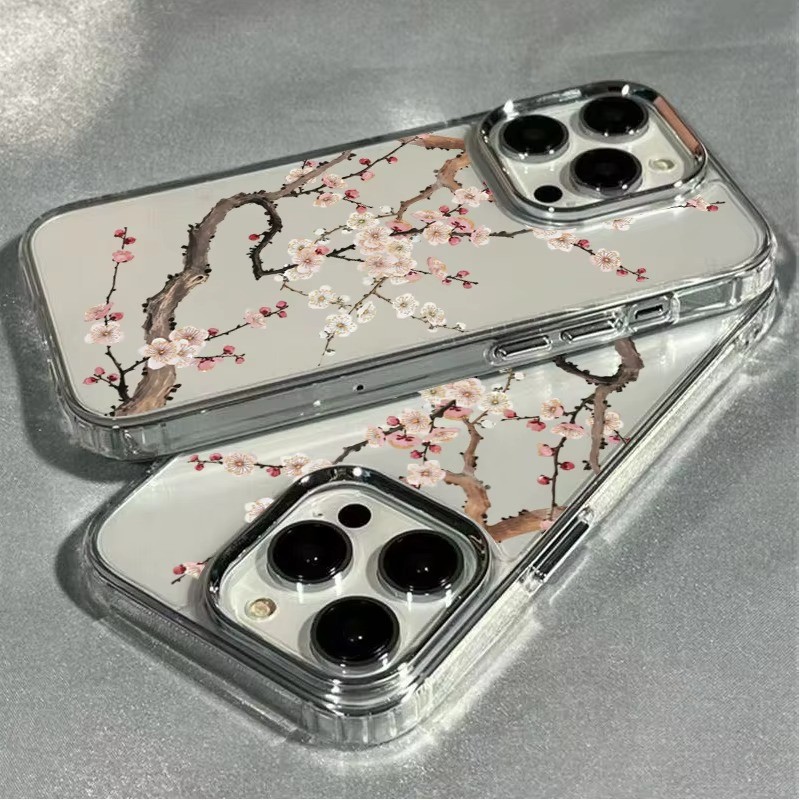 Ốp điện thoại họa tiết hoa mận sang trọng cho iPhone 17 15 16 14 13 12 11 Pro Max Air XS X XR 16e 7 8 Plus SE2 Vỏ trong suốt