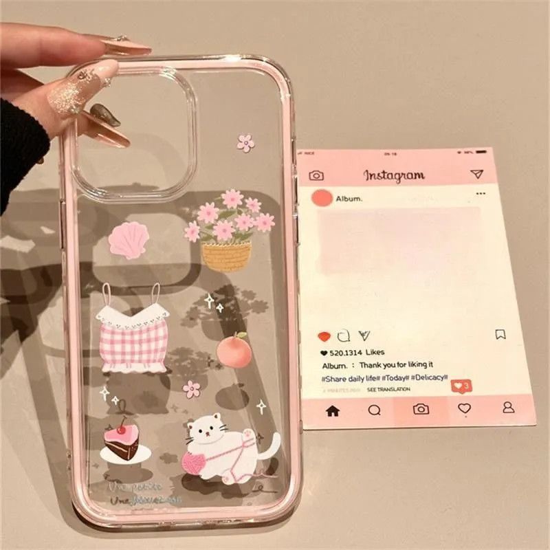 Dễ thương mèo minh họa cho 16 trường hợp iPhone 17Air 3 trong 1 bezel 14 13 11Pro