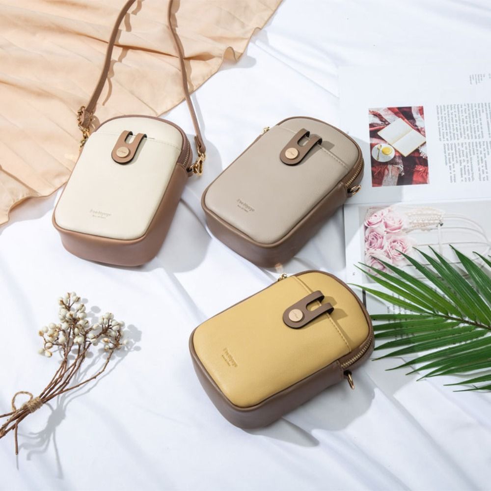 HOBBYIN Túi đeo chéo HOBBYIN, Túi đeo vai mềm bằng da PU, Túi đựng điện thoại di động nhiều lớp thời trang
