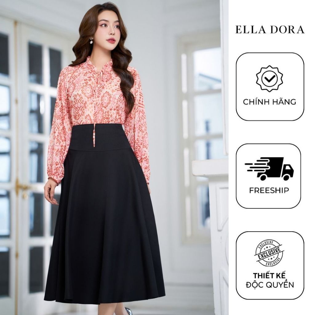 Chân váy xòe ELLA DORA dáng chữ A thiết kế phối khóa đồng thanh lịch phong cách công sở [CV150]