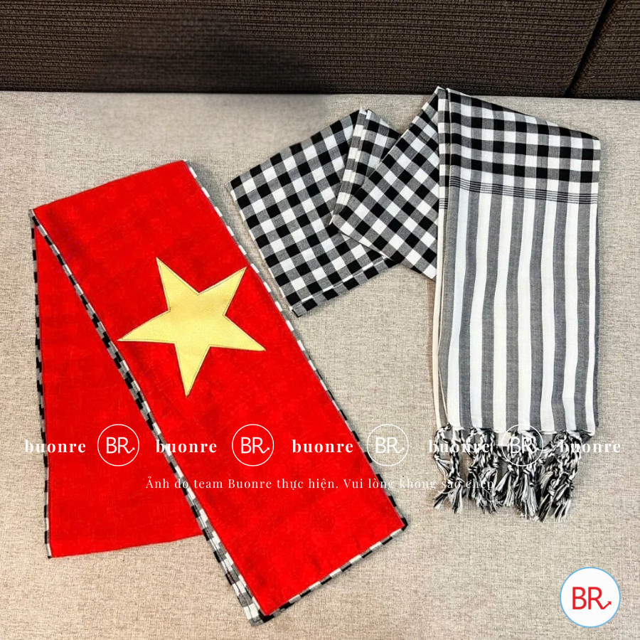 Khăn rằn cờ đỏ sao vàng vải đũi mềm mại, khăn rằn Nam Bộ phụ kiện 30/4, 2/9, cổ vũ, sự kiện, khăn yêu nước ANGIHOME