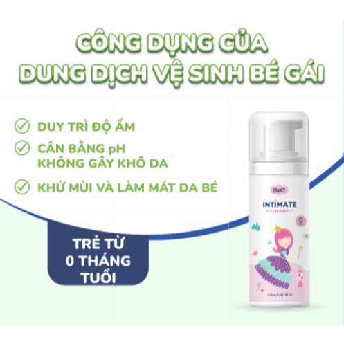 Dung dịch Vệ Sinh Thảo Dược Cho Bé Gái TheCi Intimate - Chai 140ml, đầu tạo bọt tiện lợi