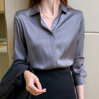 Áo sơ mi dài tay satin acetate cao cấp cho nữ, thiết kế mùa xuân, phong cách trưởng thành độc đáo,