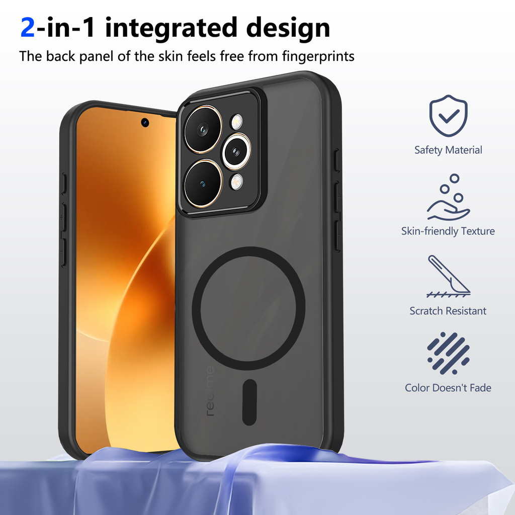 Ốp lưng Realme 15 Pro 5G Vỏ thu hút từ tính màu đen mờ cho Ốp điện thoại Realme 15 5G