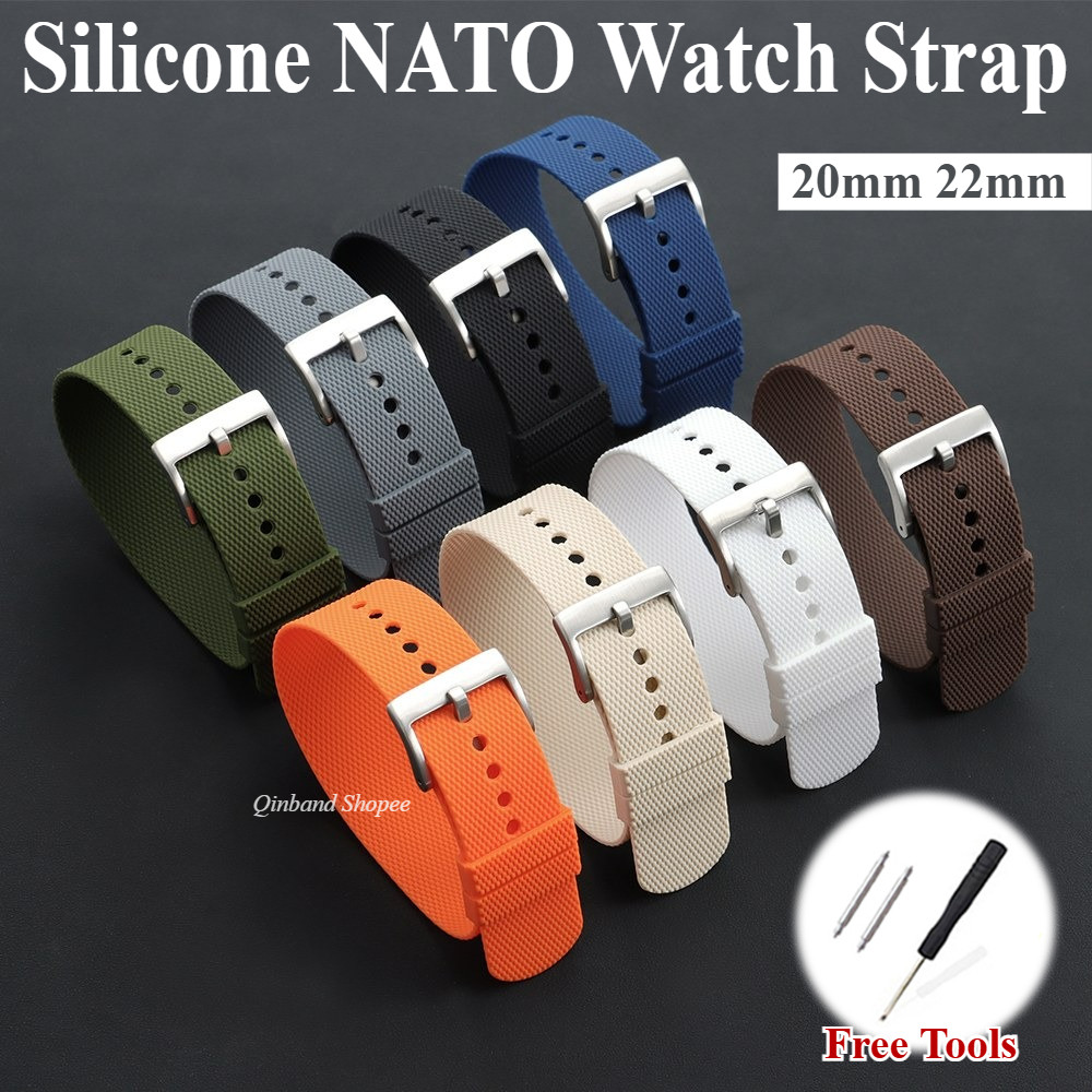 Dây đeo đồng hồ NATO bằng cao su silicon kết cấu Vòng đơn có khóa bằng thép không gỉ, 8 màu có sẵn cho đồng hồ truyền thống thông minh SEIKO Diver Nam Nữ