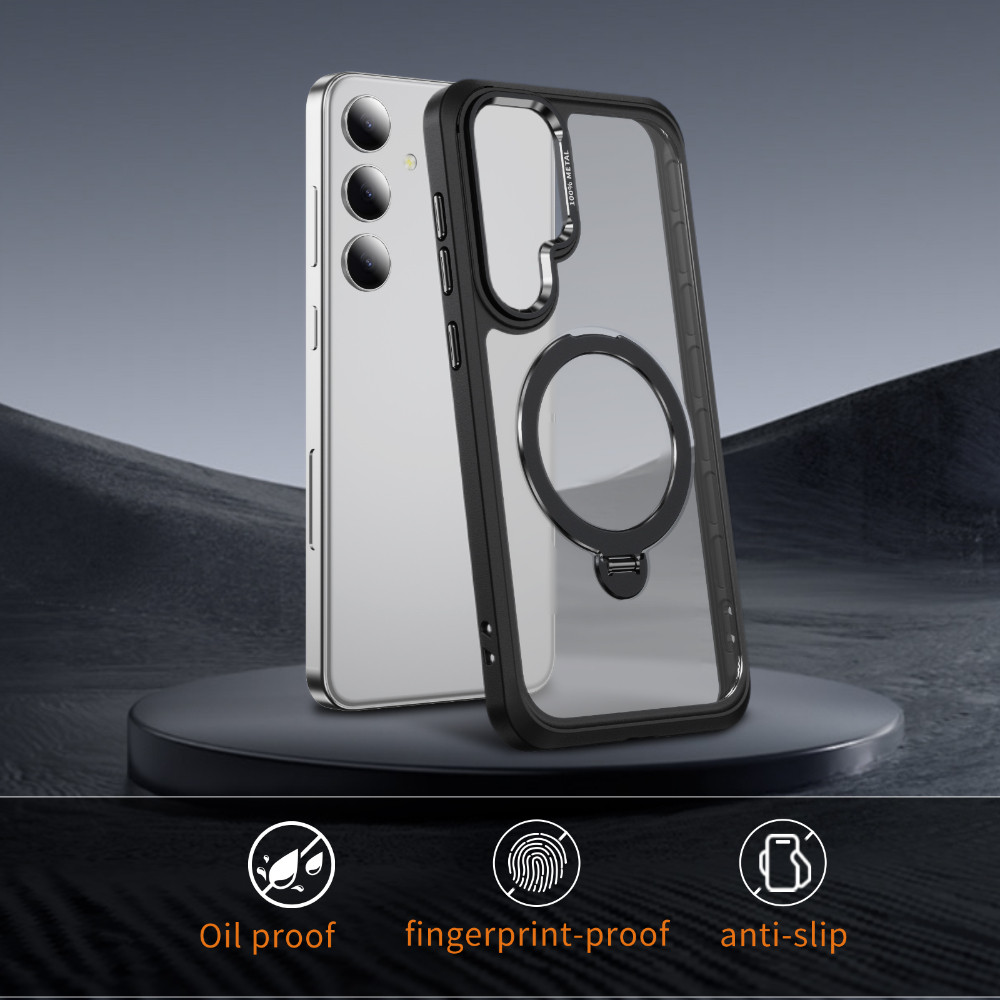 Ốp điện thoại giá đỡ xoay từ tính PC + TPU cho Samsung Galaxy S26 S25 S24 S23 Plus Ultra Skin Feel Transparent Backplane Vỏ thời trang chống rơi vân tay