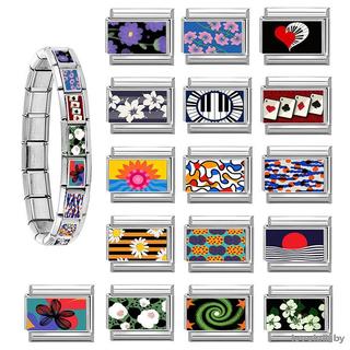 2026 Sáng Tạo Nhiều Màu Sắc Hoa Văn Sun Daisy Piano Đỏ Poker Ý Quyến Rũ Liên Kết Phù Hợp Với 9 Mm Thép Không Gỉ Vòng Tay DIY Làm Trang Sức