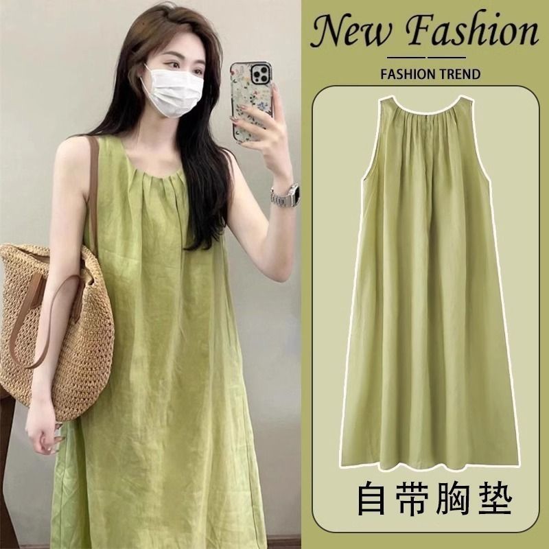 Áo vest nữ không tay cổ tròn dáng rộng, phù hợp mùa hè, thiết kế thời trang màu đơn giản